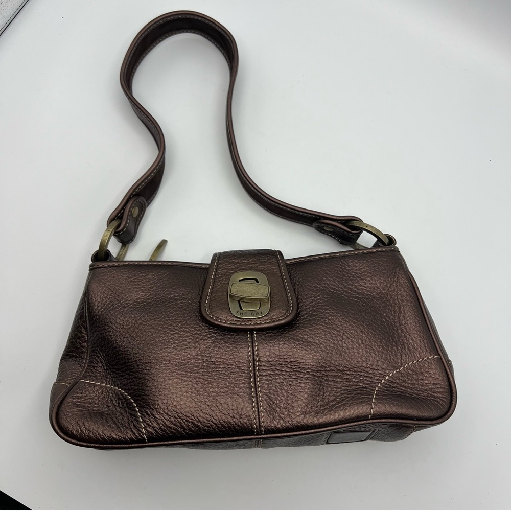 THE SAK PINK LABEL Y2K HOBO BAGUETTE SHOULDER BAG HANDBAG METALLIC BROWN